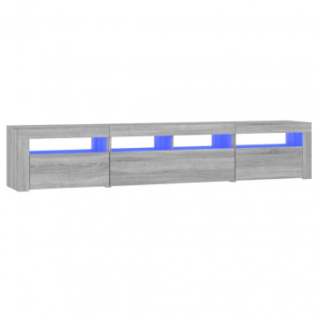 Comodă TV cu lumini LED, gri sonoma, 210x35x40 cm - Img 2