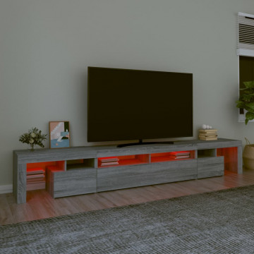 Comodă TV cu lumini LED, gri sonoma, 260x36,5x40cm - Img 8