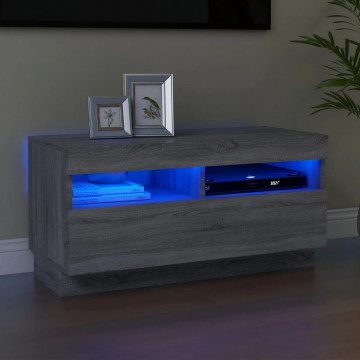 Comodă TV cu lumini LED, gri sonoma, 80x35x40 cm - Img 1