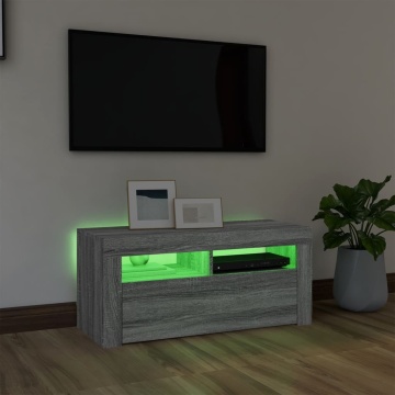 Comodă TV cu lumini LED, gri sonoma, 90x35x40 cm - Img 4