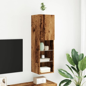 Comodă TV cu lumini LED, lemn vechi, 30,5x30x102 cm - Img 4