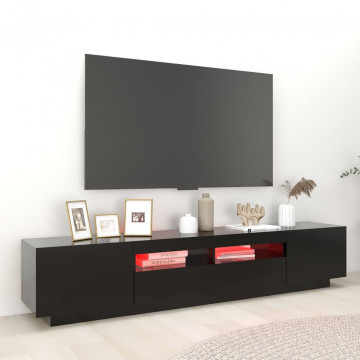 Comodă TV cu lumini LED, negru, 200x35x40 cm - Img 3