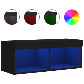 Comodă TV cu lumini LED, negru, 80x30x30 cm - Img 2