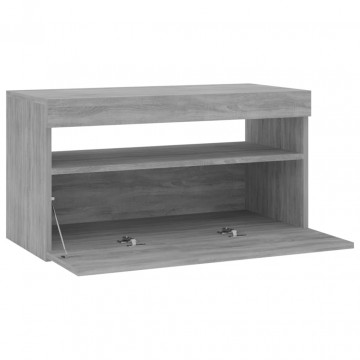 Comodă TV cu lumini LED, sonoma gri, 75x35x40 cm - Img 7