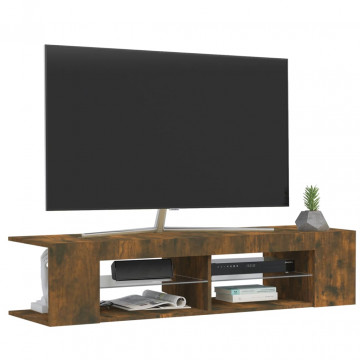 Comodă TV cu lumini LED, stejar fumuriu, 135x39x30 cm - Img 5