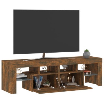 Comodă TV cu lumini LED, stejar fumuriu 140x36,5x40 cm - Img 6