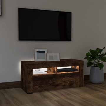 Comodă TV cu lumini LED, stejar fumuriu, 90x35x40 cm - Img 3