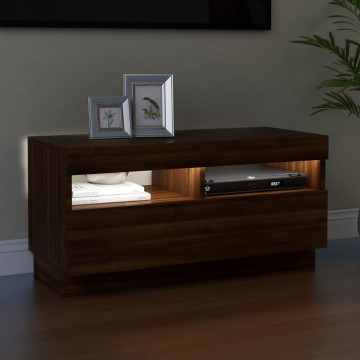 Comodă TV cu lumini LED, stejar maro, 80x35x40 cm - Img 8