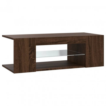 Comodă TV cu lumini LED, stejar maro, 90x39x30 cm - Img 3