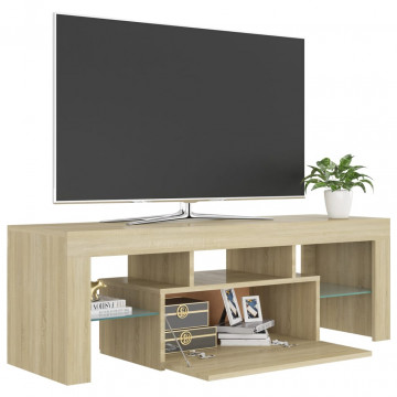 Comodă TV cu lumini LED, stejar Sonoma, 120x35x40 cm - Img 3