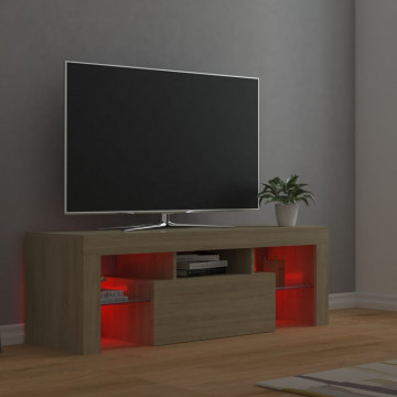 Comodă TV cu lumini LED, stejar Sonoma, 120x35x40 cm - Img 5