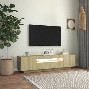 Comodă TV cu lumini LED, stejar sonoma, 160x35x40 cm - Img 3
