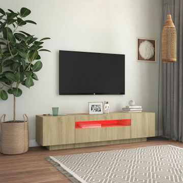 Comodă TV cu lumini LED, stejar sonoma, 160x35x40 cm - Img 8