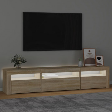 Comodă TV cu lumini LED, stejar sonoma, 195x35x40 cm - Img 3