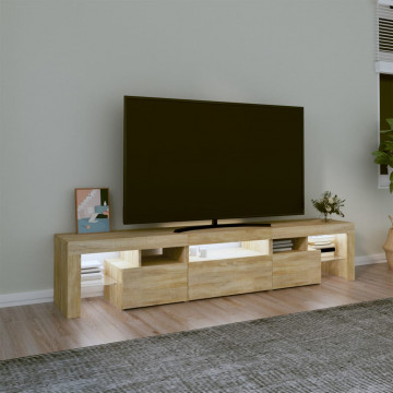 Comodă TV cu lumini LED, stejar sonoma, 200x36,5x40 cm - Img 3