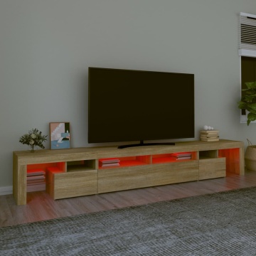 Comodă TV cu lumini LED, stejar sonoma,260x36,5x40cm - Img 8