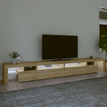 Comodă TV cu lumini LED, stejar sonoma, 290x36,5x40 cm - Img 3