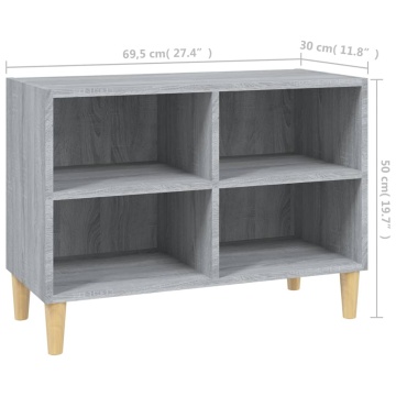 Comodă TV cu picioare lemn masiv, gri sonoma, 69,5x30x50 cm - Img 5