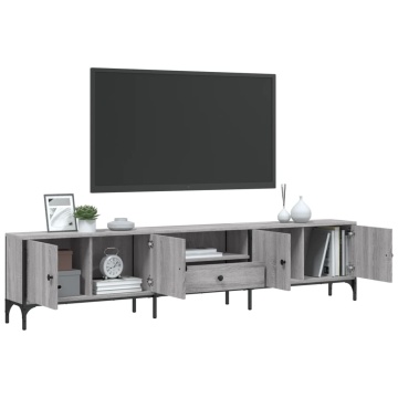 Comodă TV cu sertar, gri sonoma, 200x25x44 cm, lemn prelucrat - Img 4