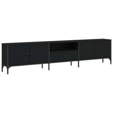 Comodă TV cu sertar, negru, 200x25x44 cm, lemn prelucrat - Img 2