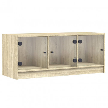 Comodă TV cu uși din sticlă, stejar sonoma, 102x37x42 cm - Img 2