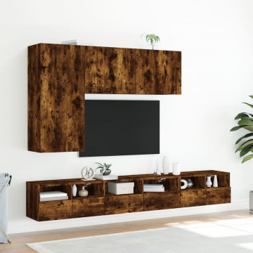 Comodă TV de perete, 2 buc., stejar fumuriu, 60x30x30 cm, lemn - Img 4