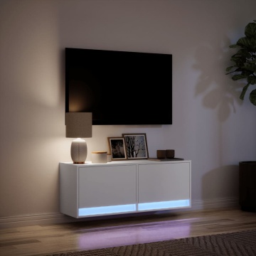 Comodă TV de perete cu lumini LED, alb, 100x31x38 cm - Img 8