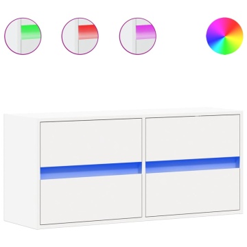 Comodă TV de perete cu lumini LED, alb, 100x31x45 cm - Img 2