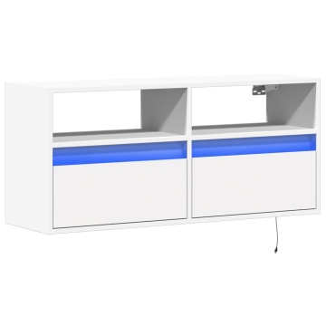 Comodă TV de perete cu lumini LED, alb, 100x31x45 cm - Img 3