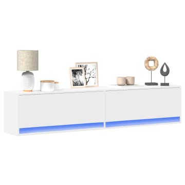 Comodă TV de perete cu lumini LED, alb, 180x31x38 cm - Img 1