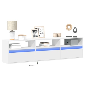 Comodă TV de perete cu lumini LED, alb, 180x31x45 cm - Img 1