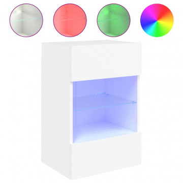 Comodă TV de perete cu lumini LED, alb, 40x30x60,5 cm - Img 2
