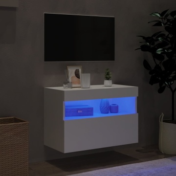 Comodă TV de perete cu lumini LED, alb, 60x30x40 cm - Img 4