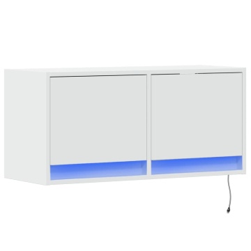 Comodă TV de perete cu lumini LED, alb, 80x31x38 cm - Img 3