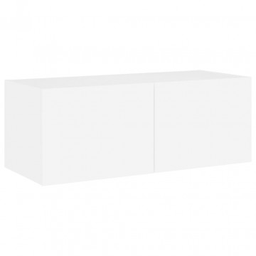 Comodă TV de perete cu lumini LED, alb, 80x35x31 cm - Img 6
