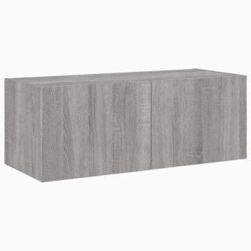 Comodă TV de perete cu lumini LED, gri sonoma, 80x35x31 cm - Img 10