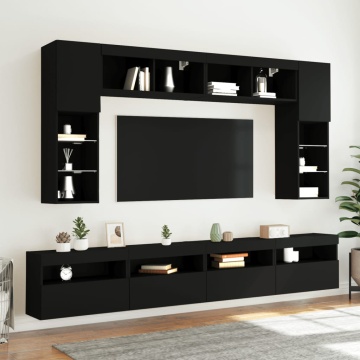 Comodă TV de perete cu lumini LED, negru, 60x30x40 cm - Img 5