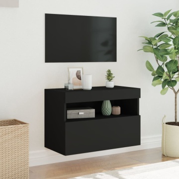 Comodă TV de perete cu lumini LED, negru, 60x30x40 cm - Img 8