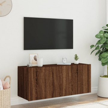 Comodă TV de perete cu lumini LED, stejar maro, 100x35x41 cm - Img 8