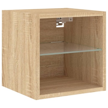 Comodă TV de perete cu lumini LED, stejar sonoma 30x28,5x30 cm - Img 6