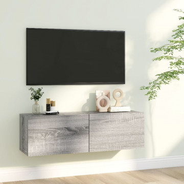 Comodă TV de perete, gri sonoma, 100x30x30 cm, lemn prelucrat - Img 1