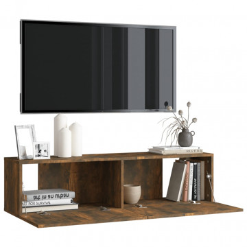 Comodă TV de perete stejar afumat 120x30x30 cm lemn compozit - Img 4