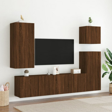 Comodă TV de perete, stejar maro, 40,5x30x90 cm, lemn prelucrat - Img 4
