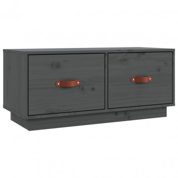 Comodă TV, gri, 80x34x35 cm, lemn masiv de pin - Img 2