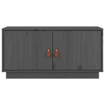 Comodă TV, gri, 80x34x40 cm, lemn masiv de pin - Img 5