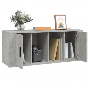 Comodă TV, gri beton, 100x35x40 cm, lemn prelucrat - Img 4