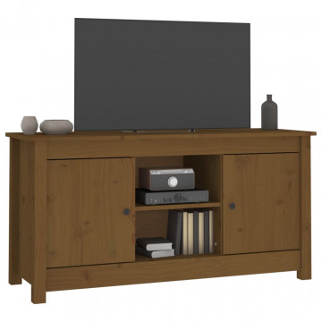 Comodă TV, maro miere, 103x36,5x52 cm, lemn masiv de pin - Img 6