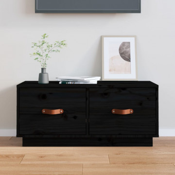 Comodă TV, negru, 80x34x35 cm, lemn masiv de pin - Img 1