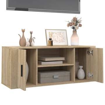Comodă TV, stejar sonoma, 100x35x40 cm, lemn prelucrat - Img 4