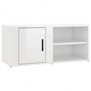 Comode TV, 2 buc., alb extralucios 80x31,5x36 cm lemn prelucrat - Img 5